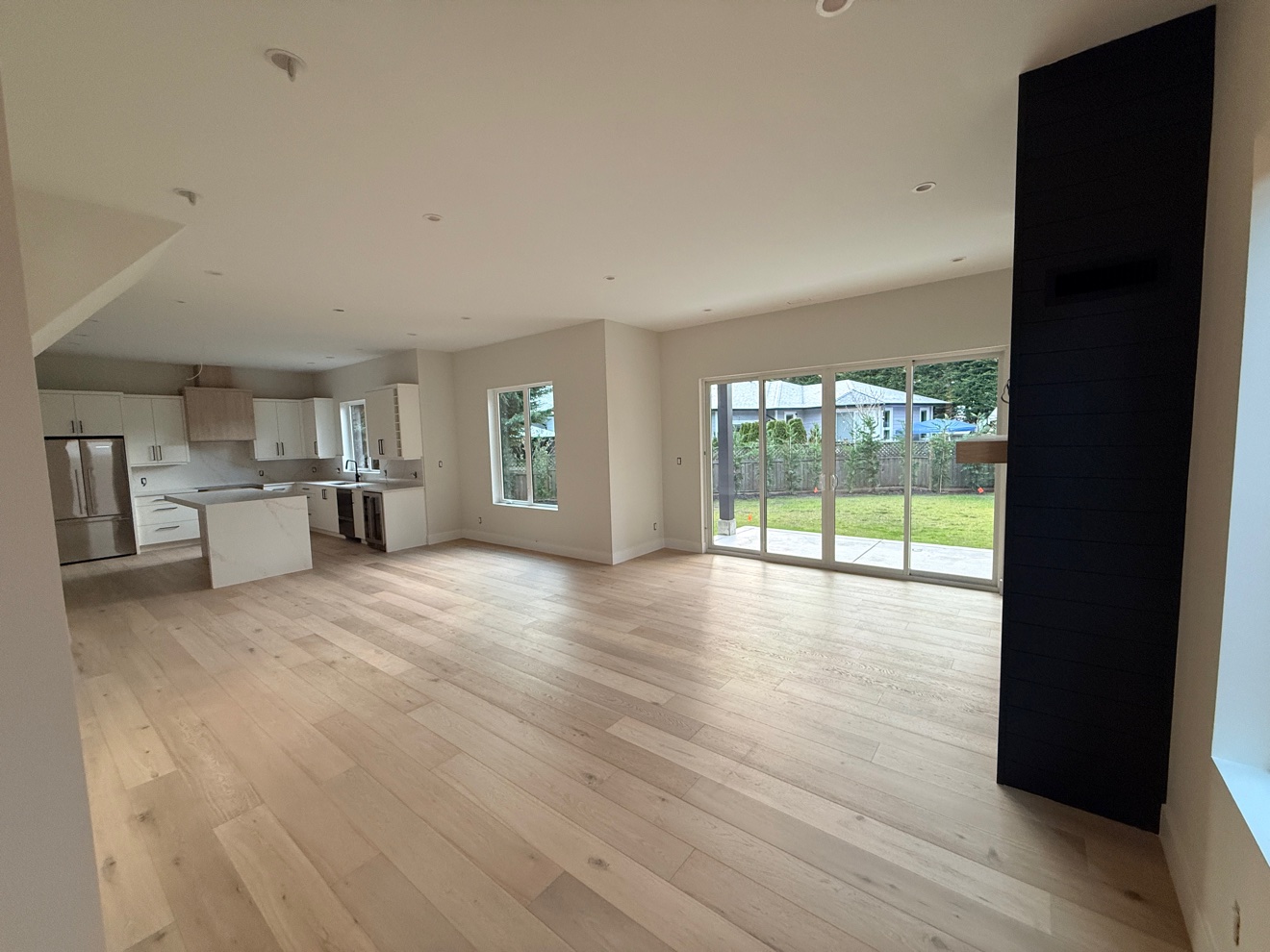 Open-plan kitchen and living room after a clean