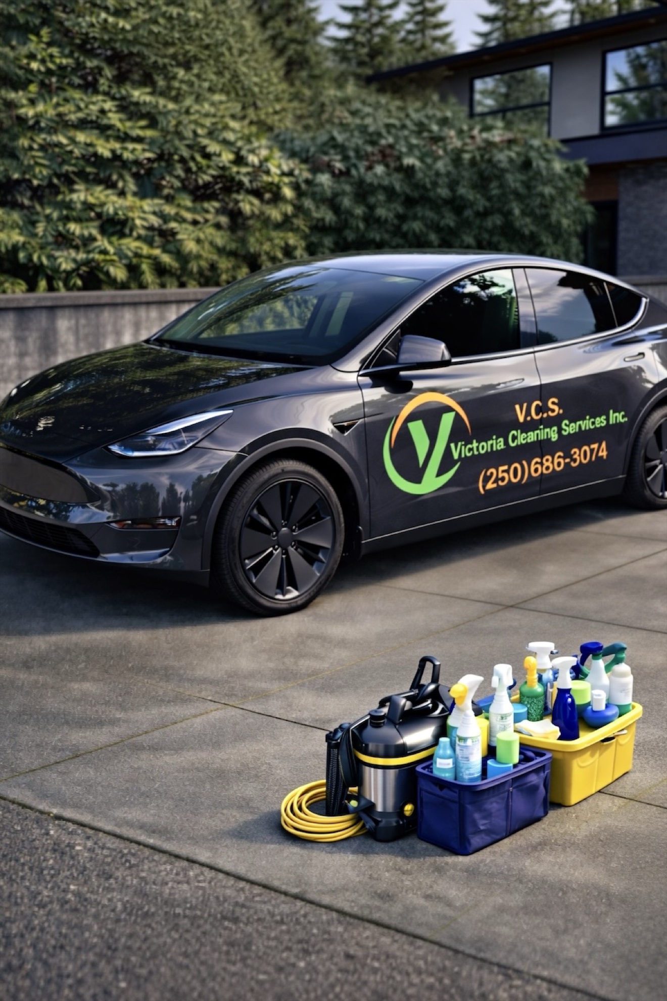 Victoria Cleaning Services vehicle arriving, equipment ready